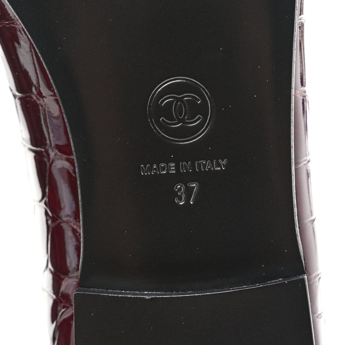 Patent Calfskin Crocodile Embossed Ballerina Flats 37 Dark Burgundy Black