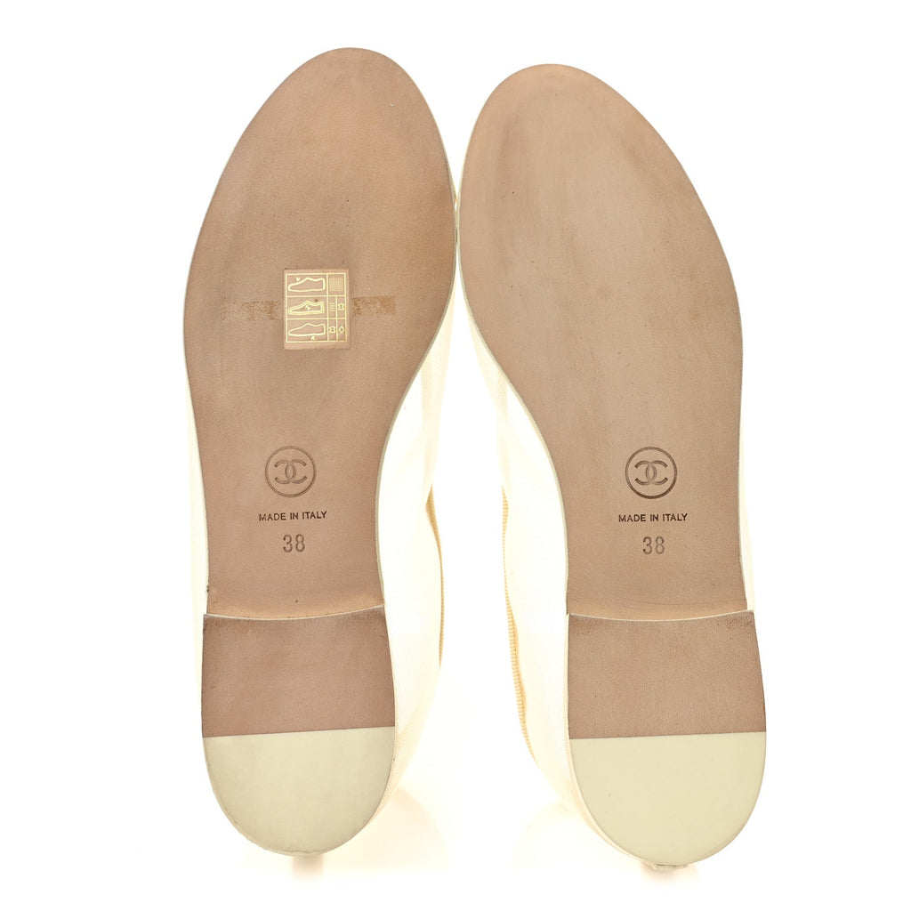 Mesh Grosgrain Cap Toe Ballerina Flats 38 Ivory