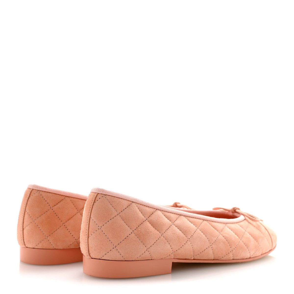 Suede Kidskin Quilted Cap Toe CC Ballerina Flats 38.5 Light Orange