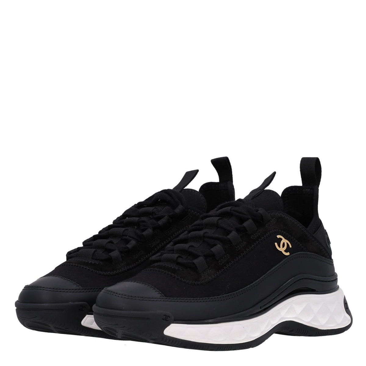 Velvet Calfskin Mixed Fibers CC Sneakers 36.5 Black