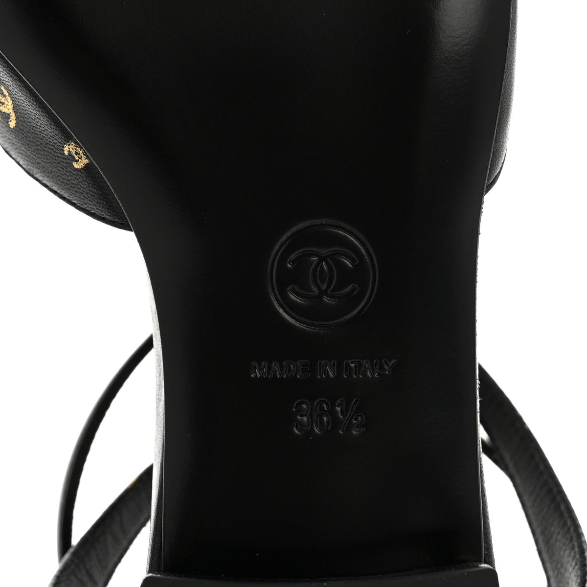 Printed Lambskin Patent Calfskin Cap Toe CC Slingbacks 36.5 Black Gold