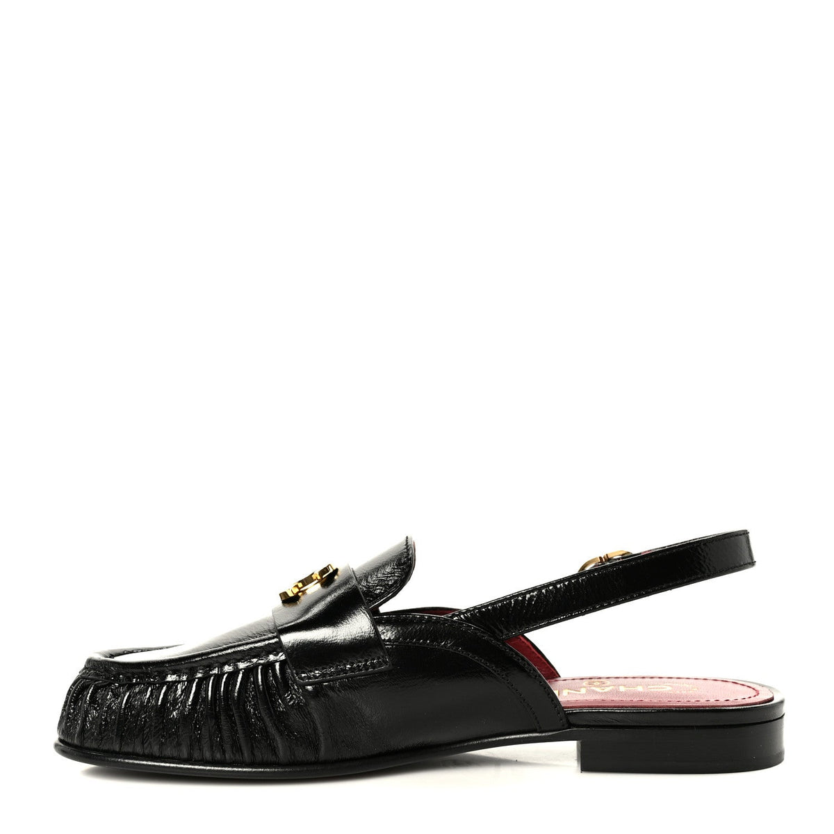 Crumpled Shiny Lambskin CC Slingback Mocassin 38.5 Black