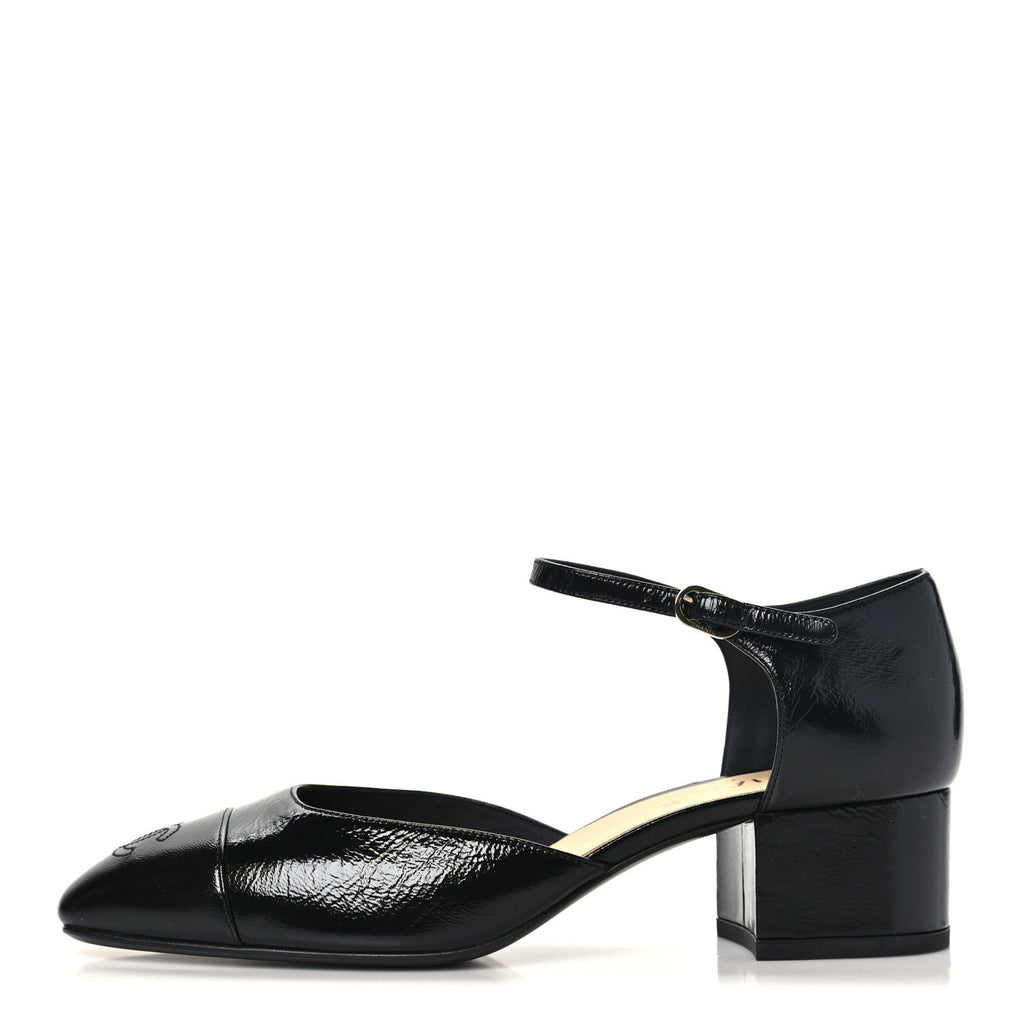 Shiny Lambskin CC Cap Toe Mary Janes Pumps 40 Black