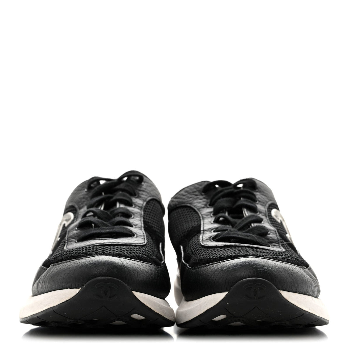 Calfskin Mesh Lycra Suede Womens Logo Sneakers 38.5 Black