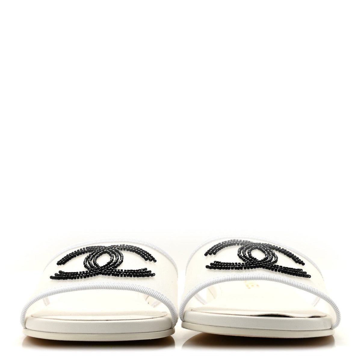 Mesh Glass Beaded CC Sandal Mules 37.5 White Black