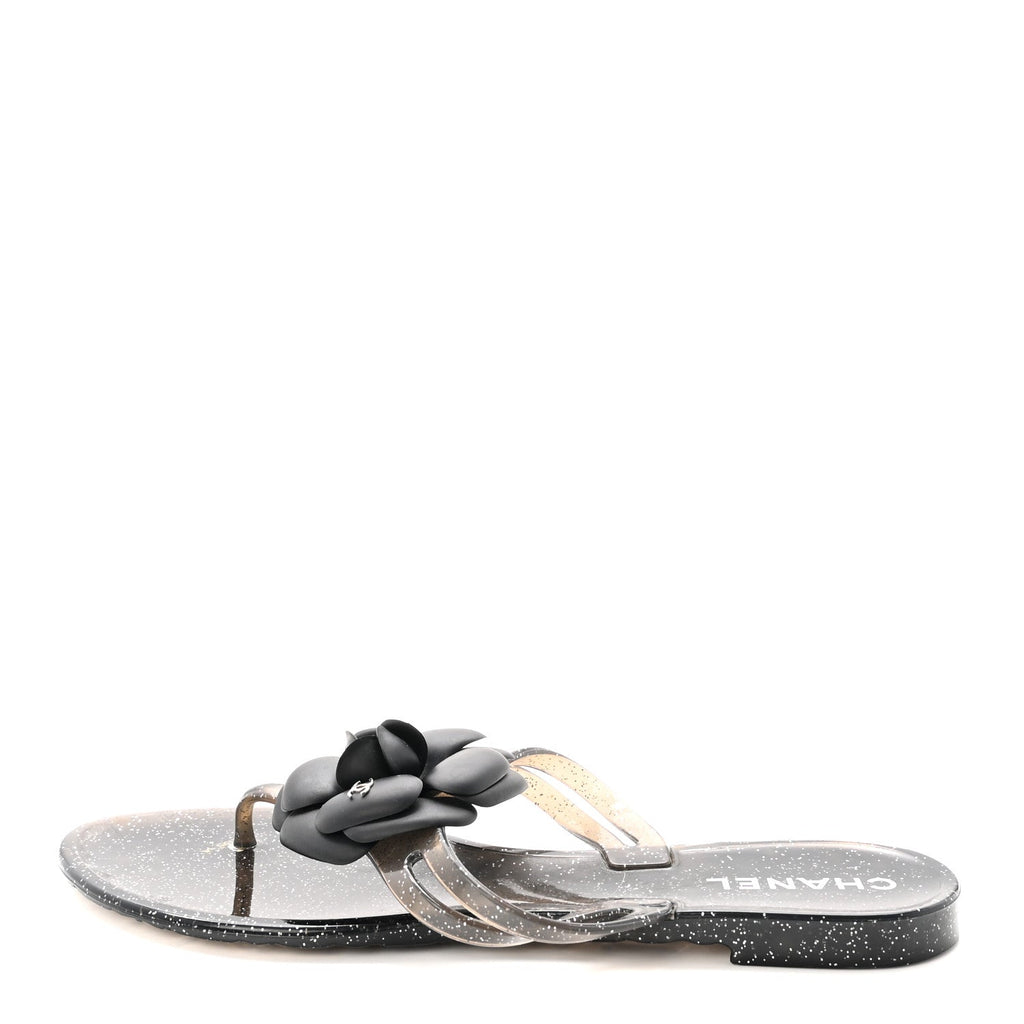 Jelly Quilted Camellia Thong Sandals 38 Black