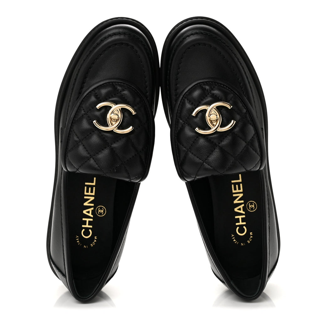 Lambskin Quilted CC Turnlock Loafers 36 Black