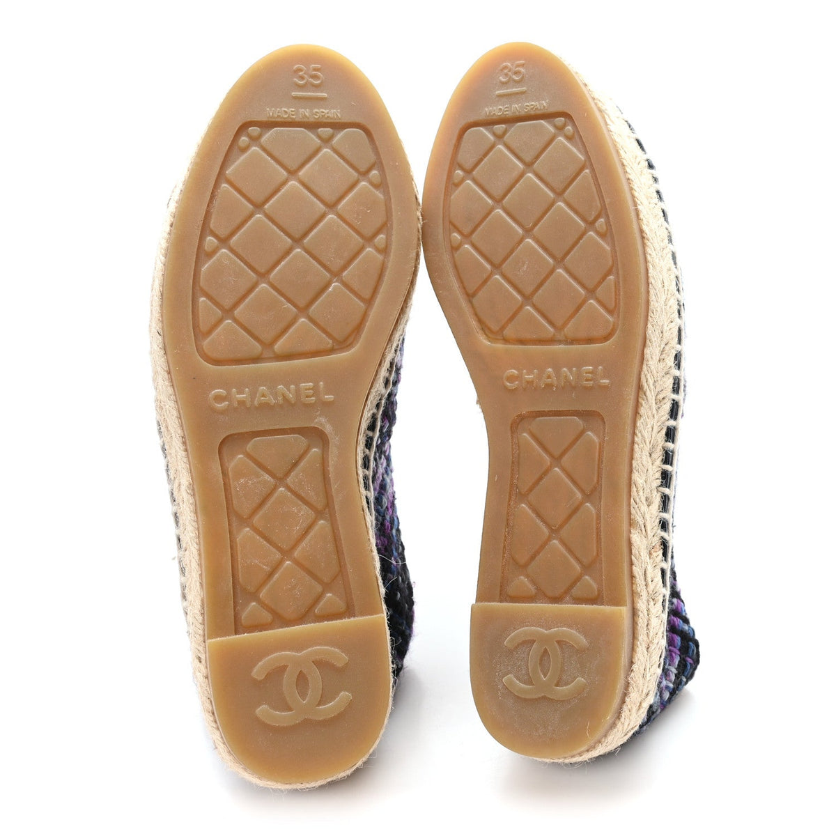 Tweed Grosgrain CC Espadrilles 35 Purple Black Navy