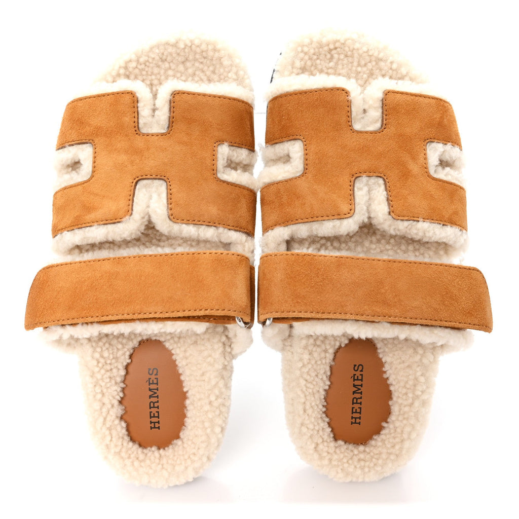 Suede Goatskin Woolskin Womens Chypre Sandals 37 Naturel Ecru