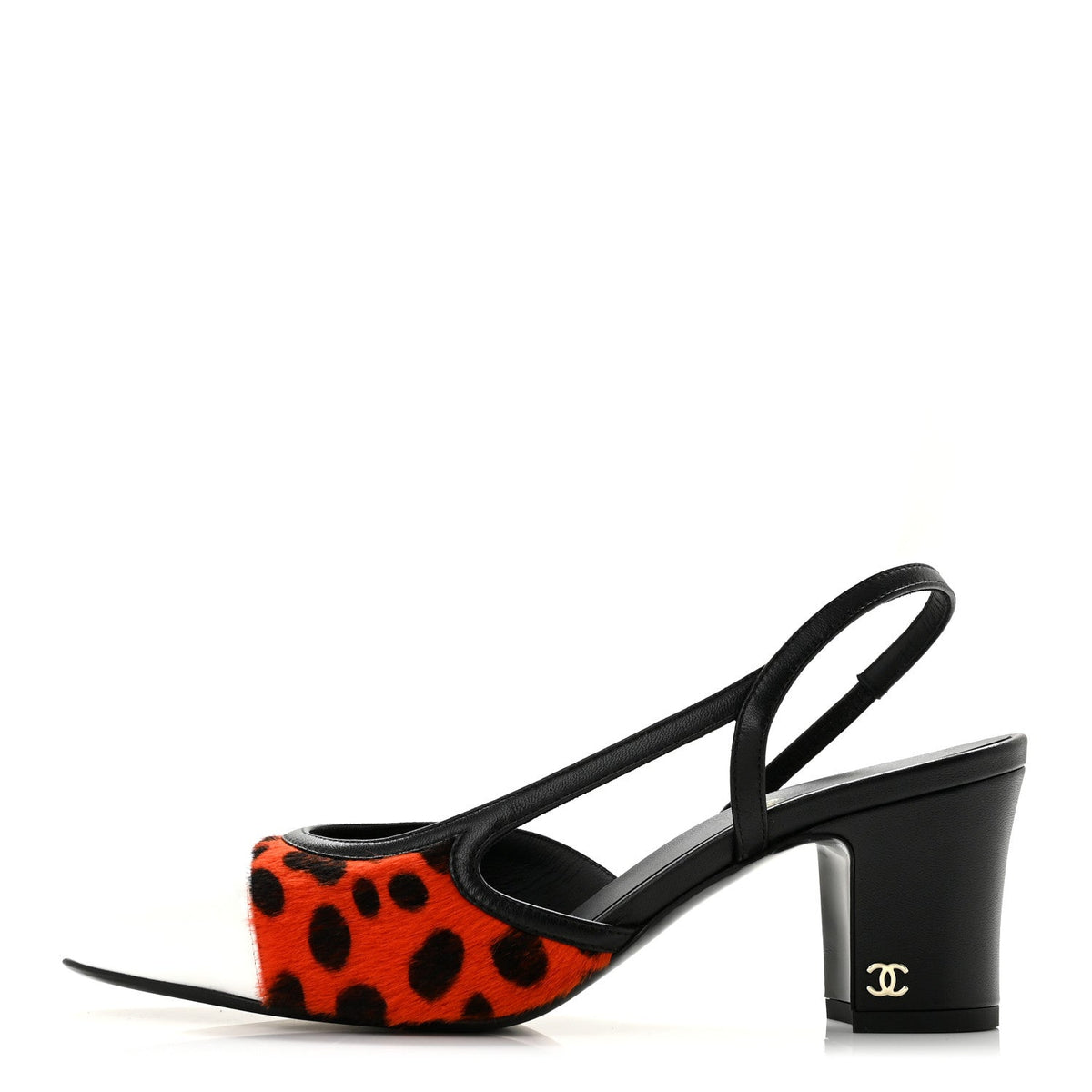 Lambskin Mixed Fibers Cap Toe CC Slingback Pumps 38 Orange Black White