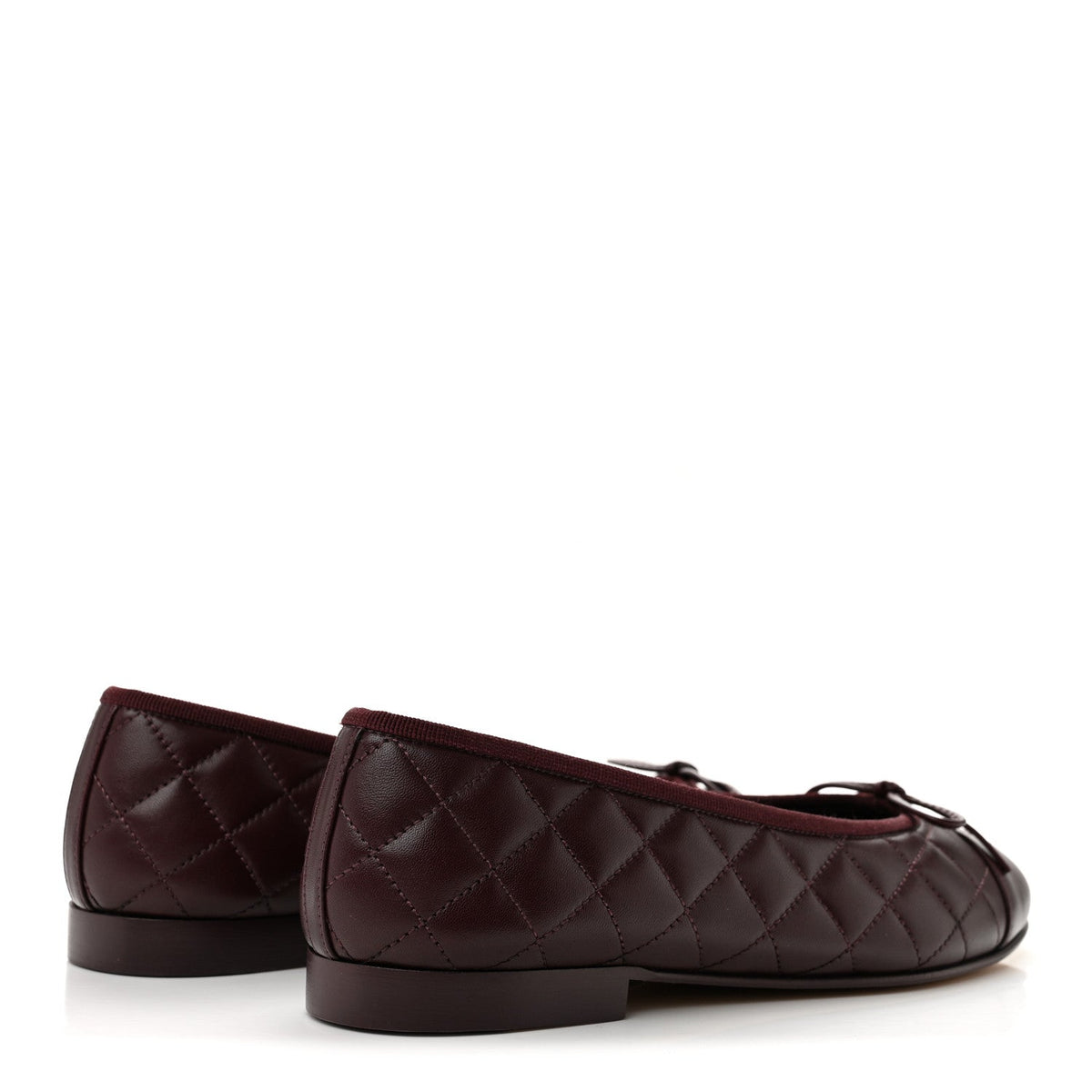 Lambskin Quilted CC Cap Toe Ballerina Flats 38 Dark Burgundy