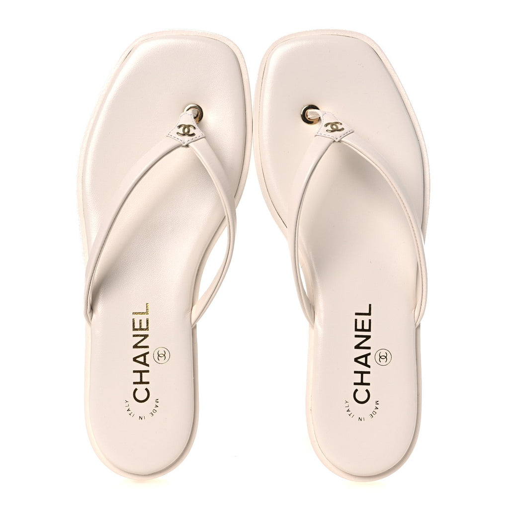Goatskin CC Times Square Thong Sandals 38.5 Beige