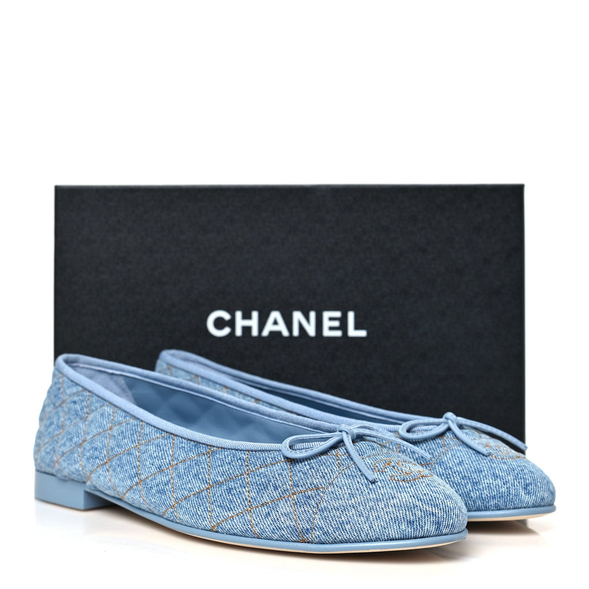 Denim Quilted Cap Toe CC Ballerina Flats 40.5 Light Blue