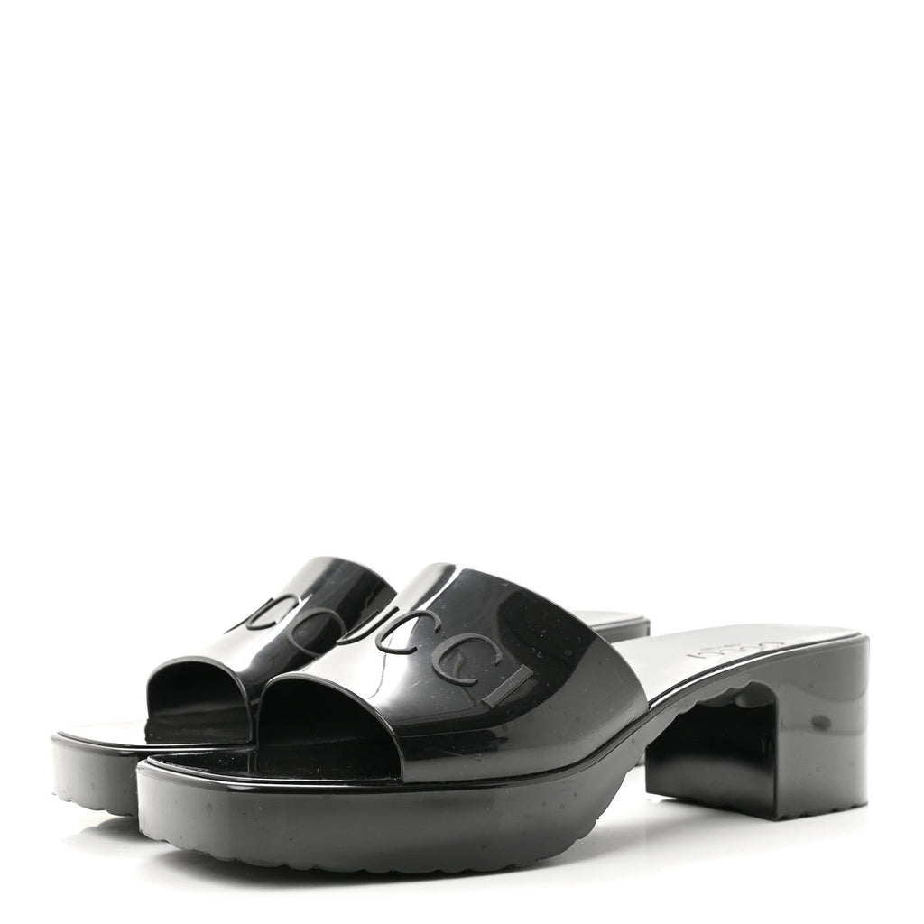 Rubber Gucci Logo Womens Platform 20/60mm Slide Sandals 38 Black