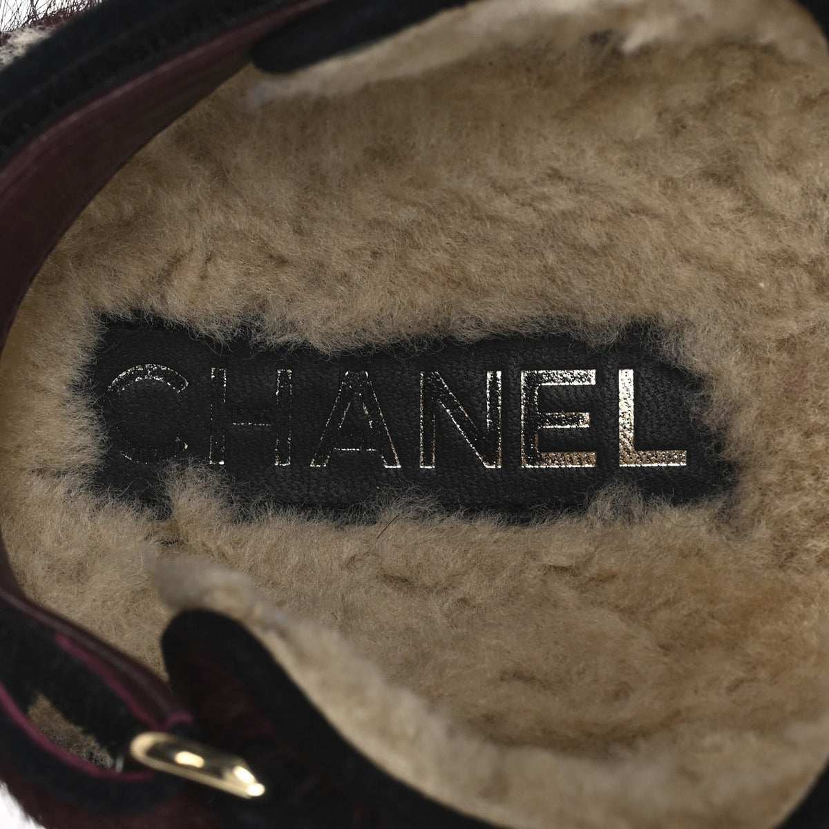 Calf Hair Suede Shearling Dad Sandals 36.5 Burgundy Black