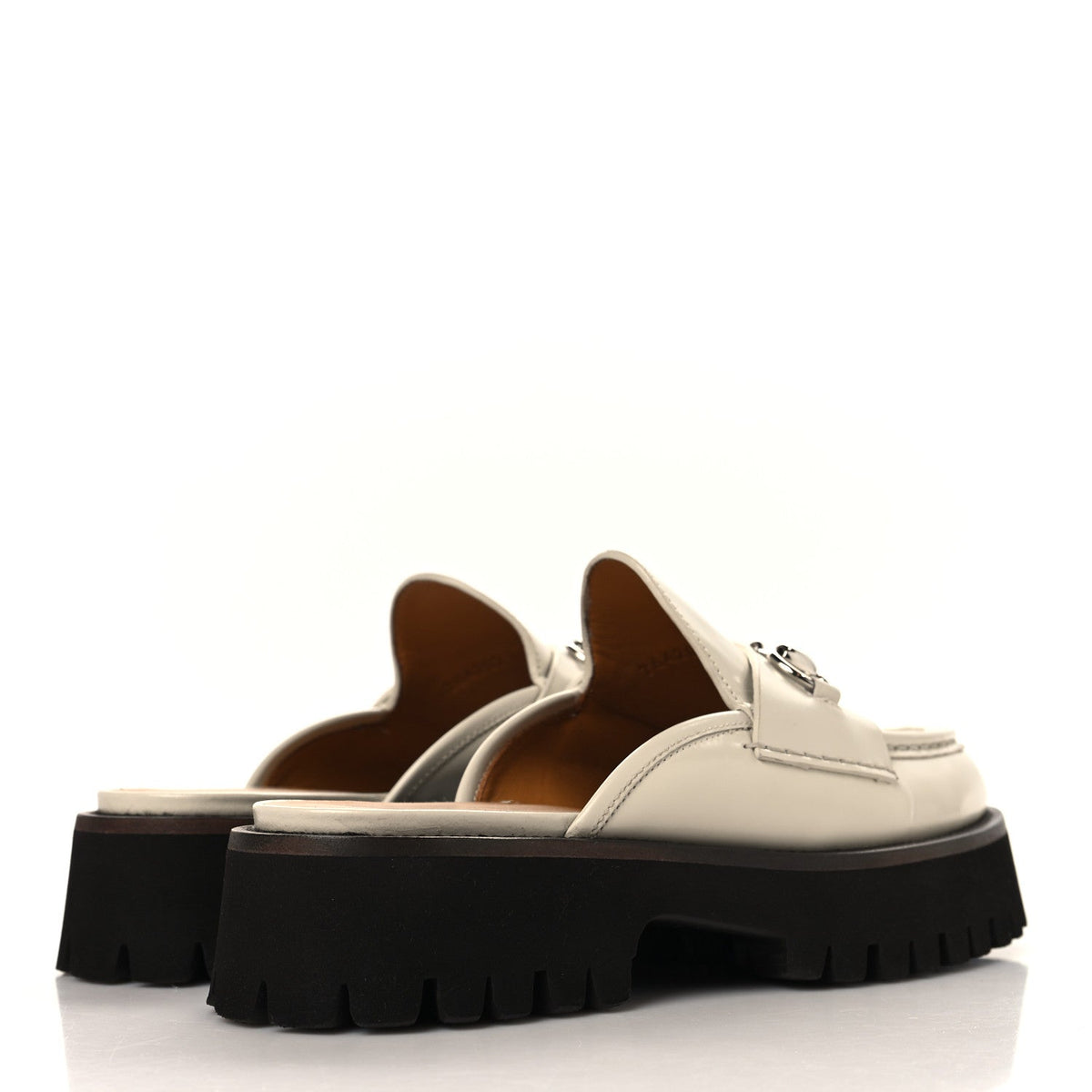 Cordovan Lux Horsebit Platform Mules 37 Mystic White