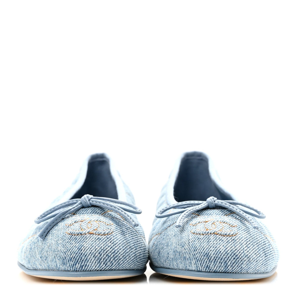 Denim Quilted Cap Toe CC Ballerina Flats 36.5 Light Blue