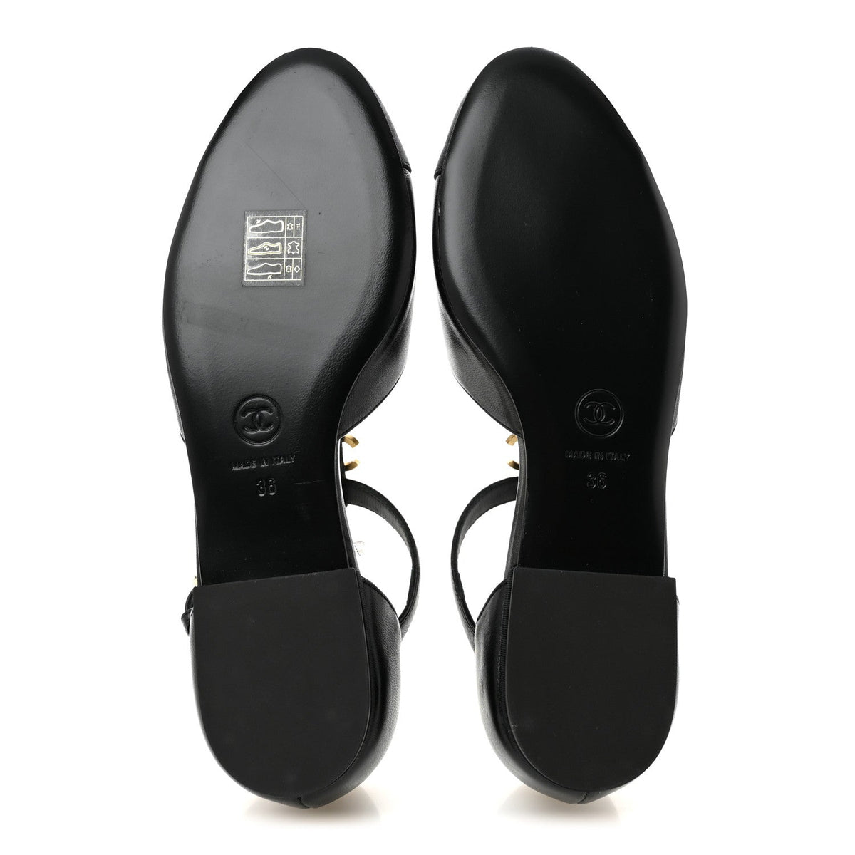 Lambskin Grosgrain Cap Toe Pearl CC Mary Jane Flats 36 Black
