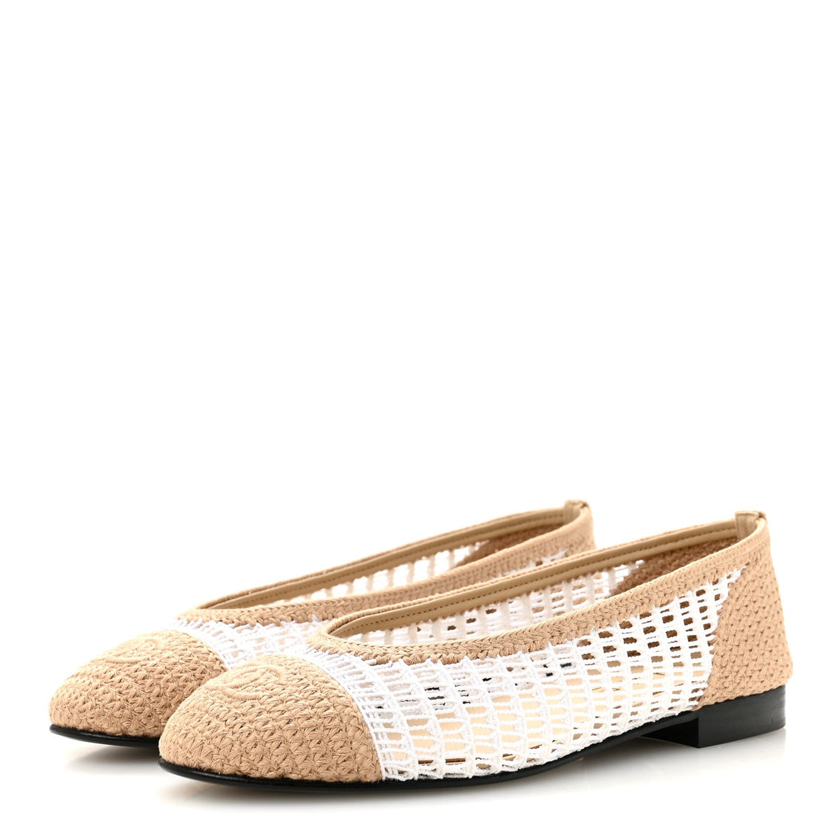 Raffia Cap Toe Ballerina Flats 38 White Beige