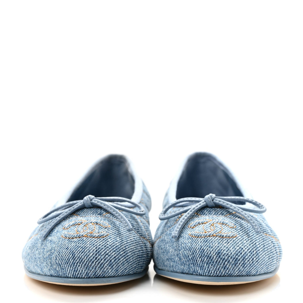 Denim Quilted CC Cap Toe Ballerina Flats 36 Light Blue