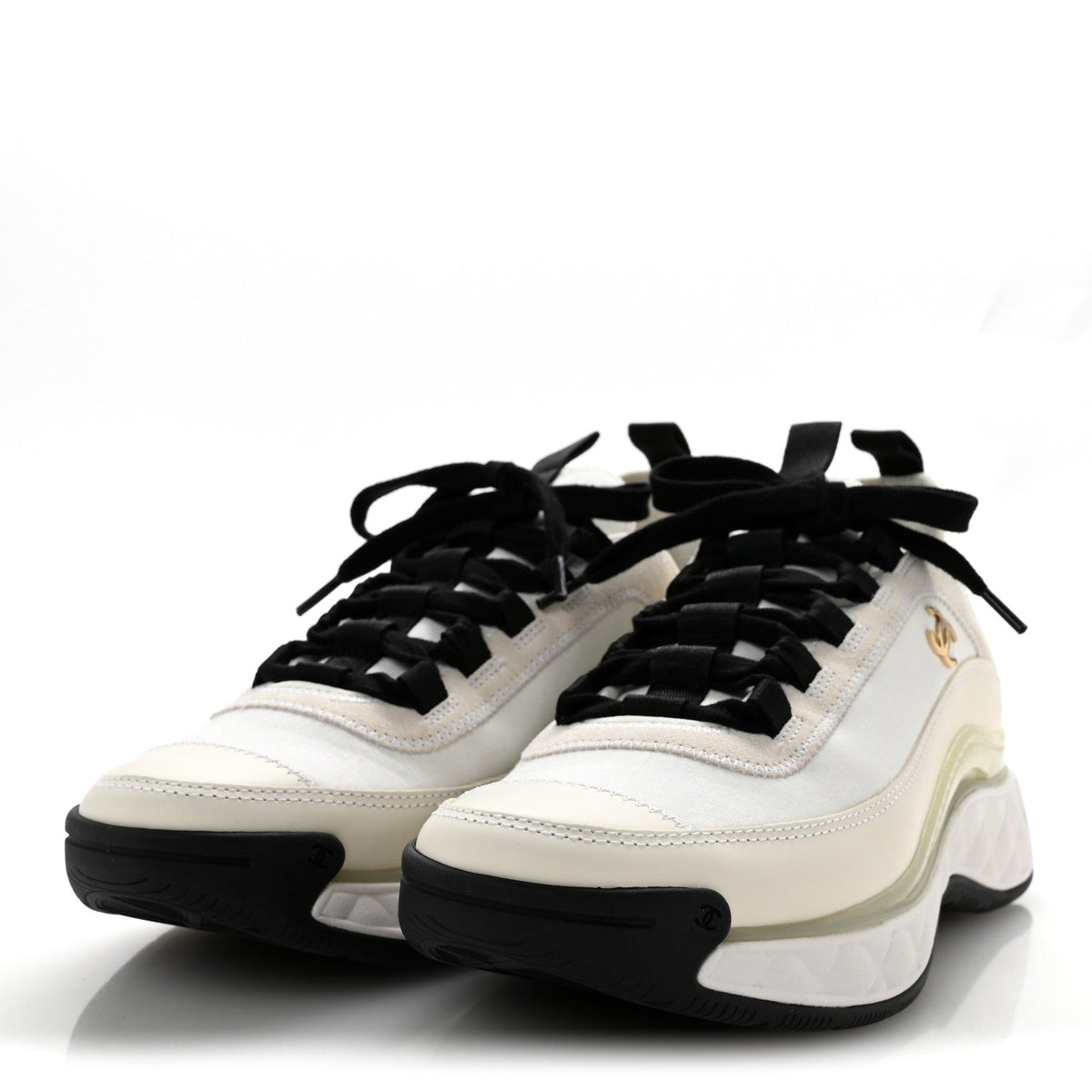 Velvet Calfskin Mixed Fibers CC Sneakers 37.5 Ivory Black