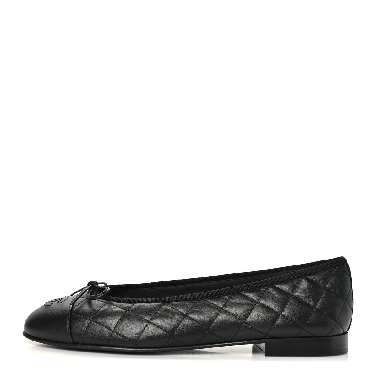 Calfskin Quilted CC Cap Toe Ballerina Flats 40 Black