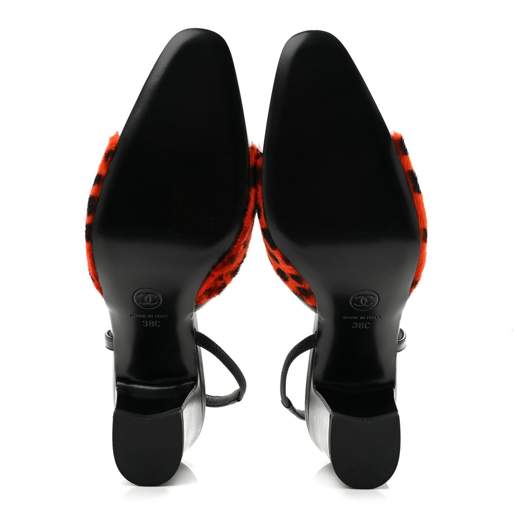 Lambskin Mixed Fibers Cap Toe CC Slingback Pumps 38 Orange Black White