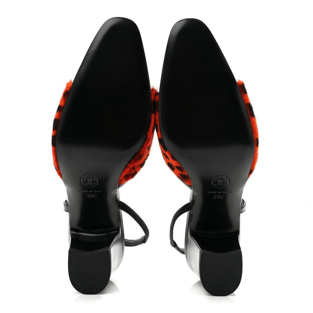 Lambskin Mixed Fibers Cap Toe CC Slingback Pumps 38 Orange Black White