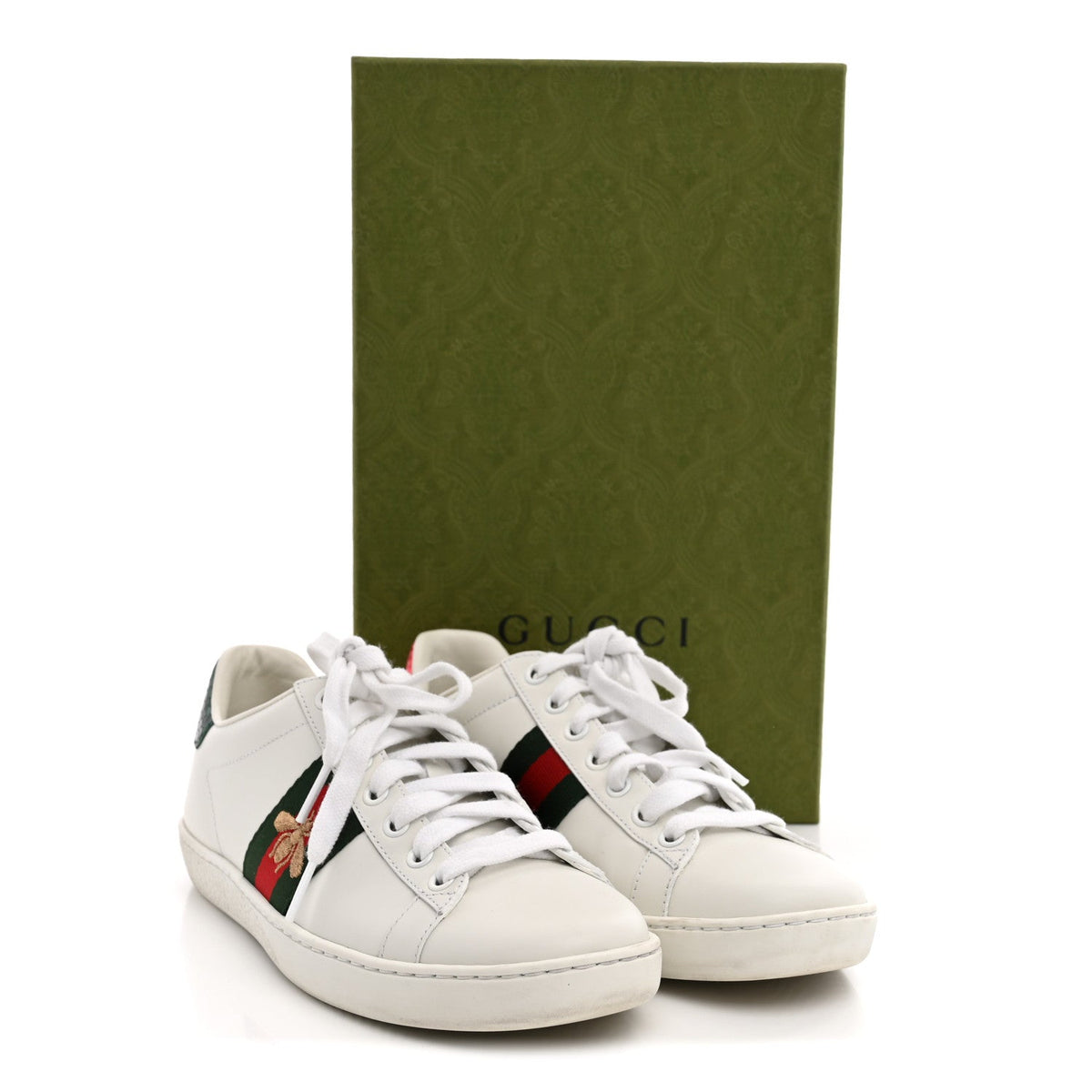Calfskin Ayers Bee Embroidered Womens Ace Sneakers 37 White Green