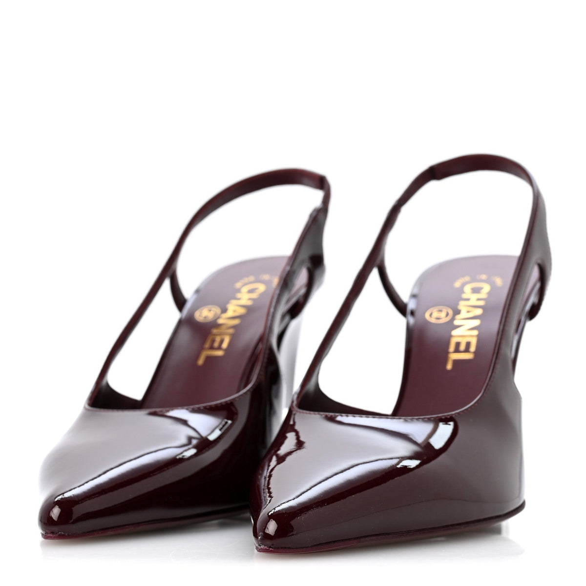 Patent Calfskin Slingback CC Cutout Pumps 36 Dark Burgundy