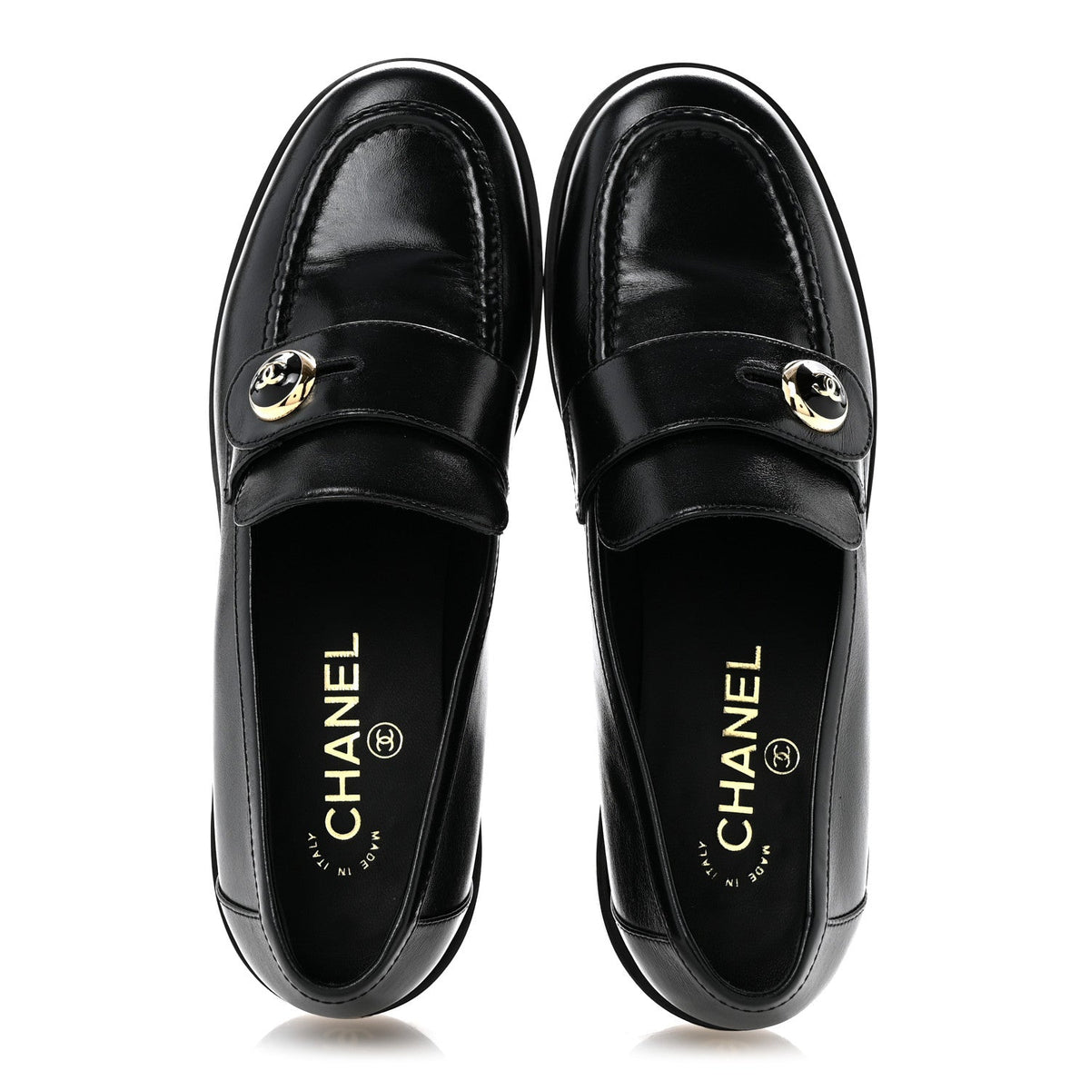 Shiny Calfskin CC Mocassin Loafers 39 Black