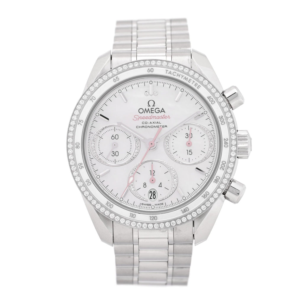 Stainless Steel Diamond Bezel Mother of Pearl 38mm Speedmaster Chronograph Automatic Watch 324.38.38.50.55.001