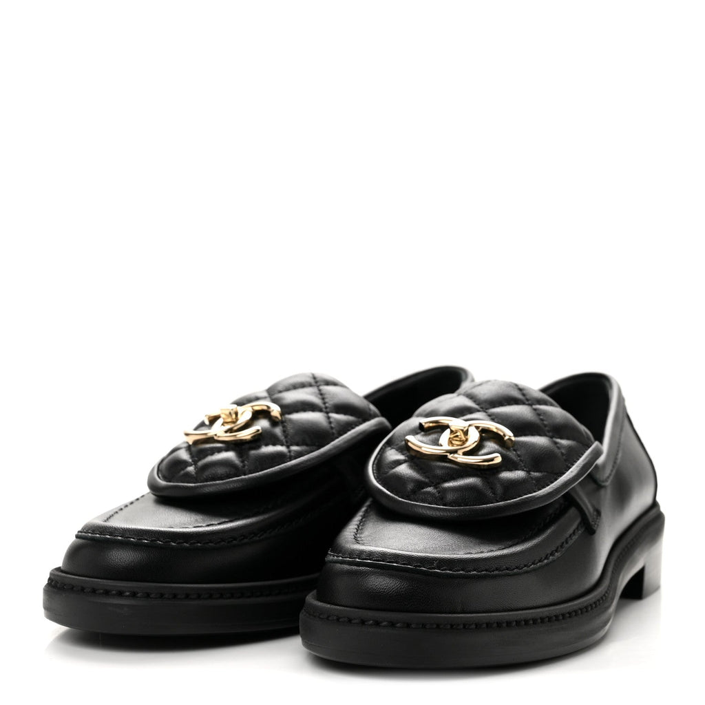 Lambskin Quilted CC Turnlock Loafers 36 Black