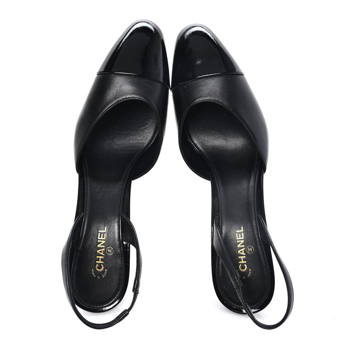 Lambskin Patent Cap Toe CC Apple Slingback Pumps 41 Black