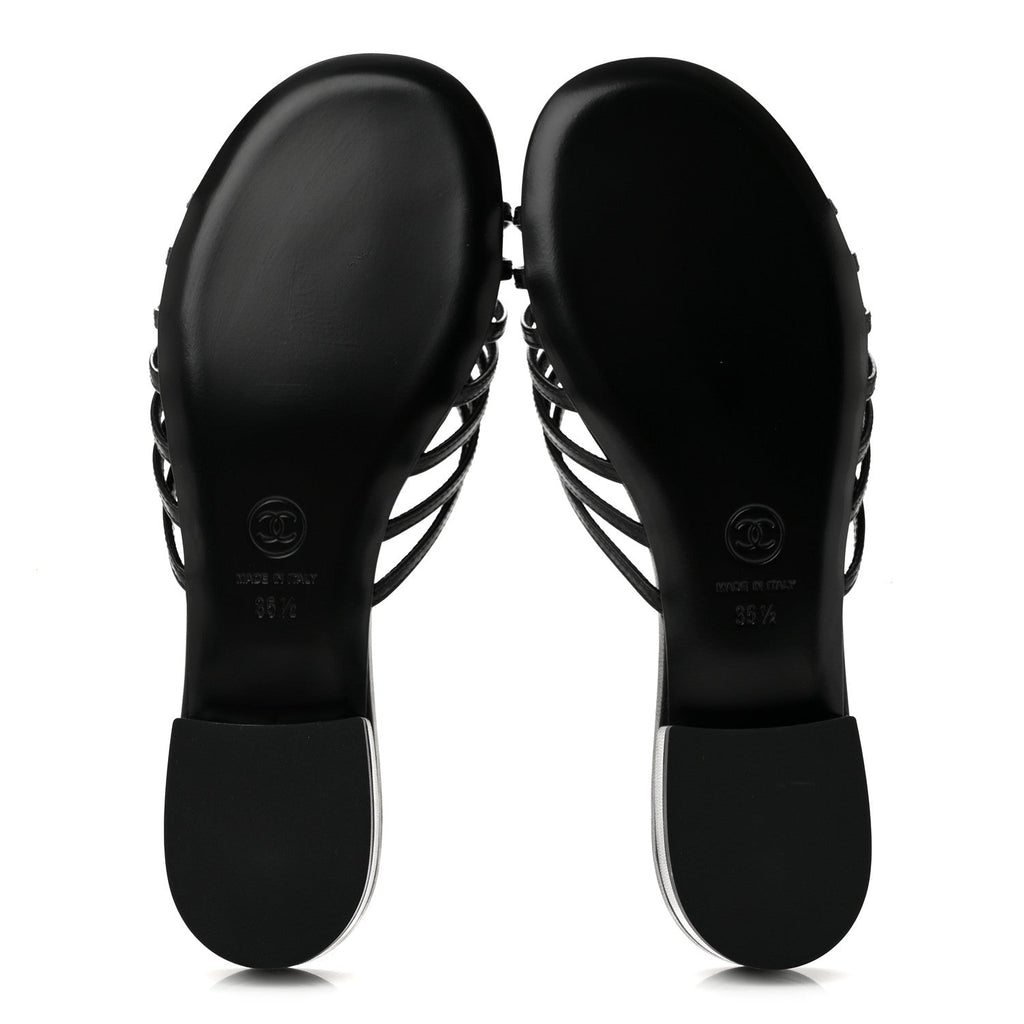 Goatskin Caged CC Slide Sandals 35.5 Black