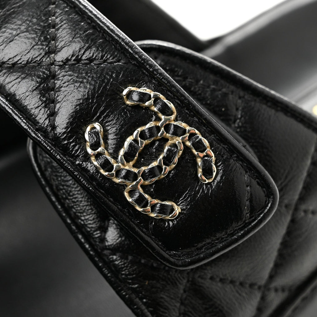 Lambskin Quilted Velcro Dad Chain CC Slide Sandals 36 Black