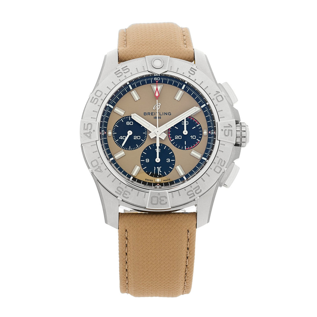 Stainless Steel Calfskin 44mm Avenger B01 Chronograph Automatic Watch Sand AB0147101A1X1
