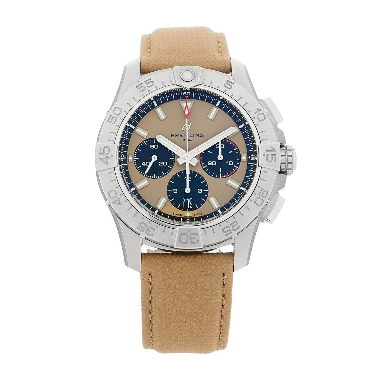 Stainless Steel Calfskin 44mm Avenger B01 Chronograph Automatic Watch Sand AB0147101A1X1