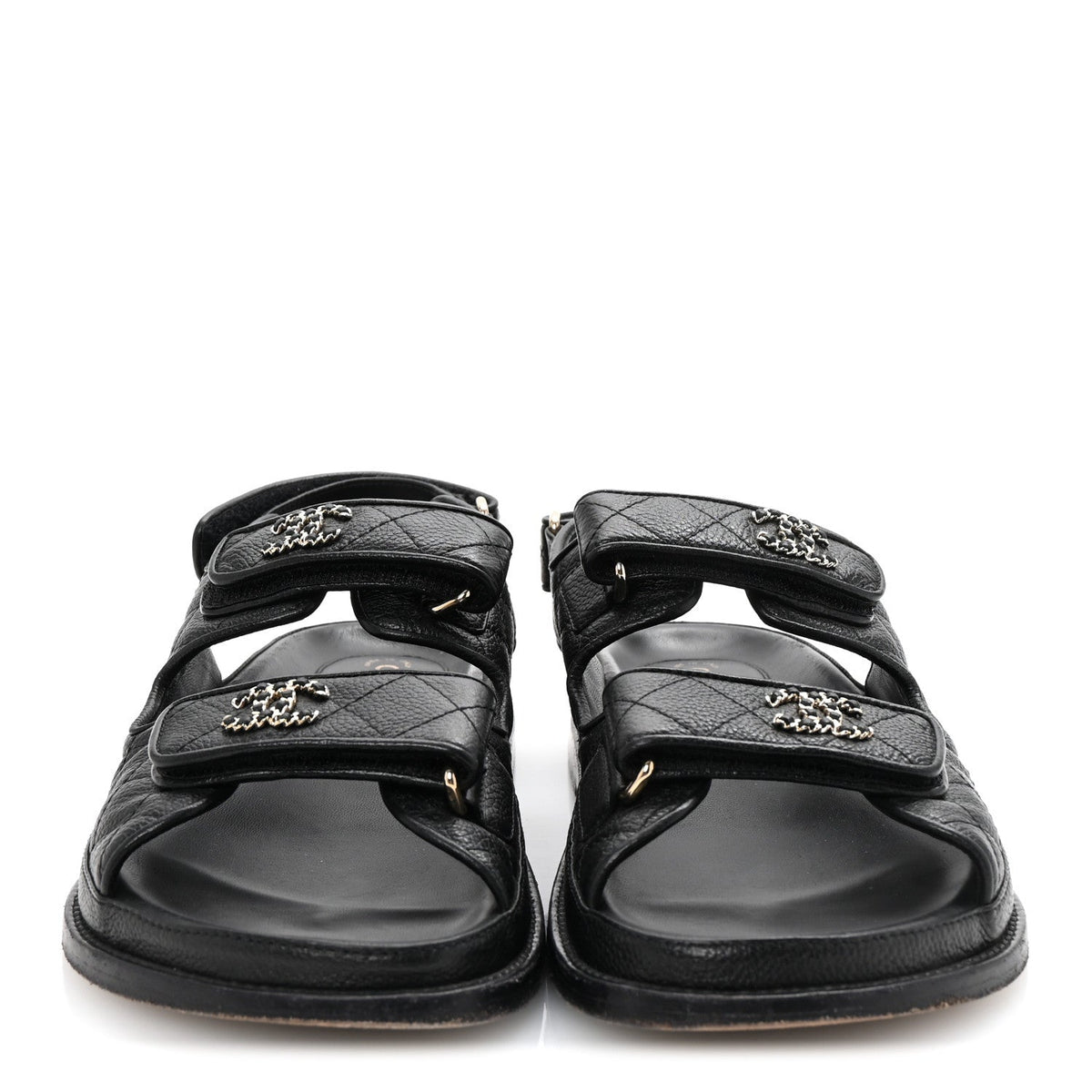 Grained Calfskin Velcro Dad Sandals 38 Black