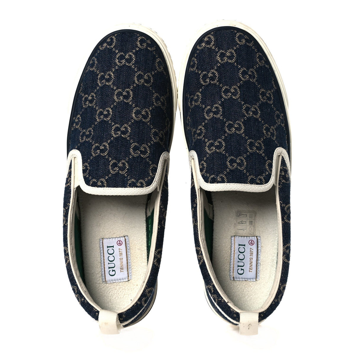 New Denim GG Monogram Mens 1977 Tennis Slip On Sneakers 8.5 Blue Tea Mystic White