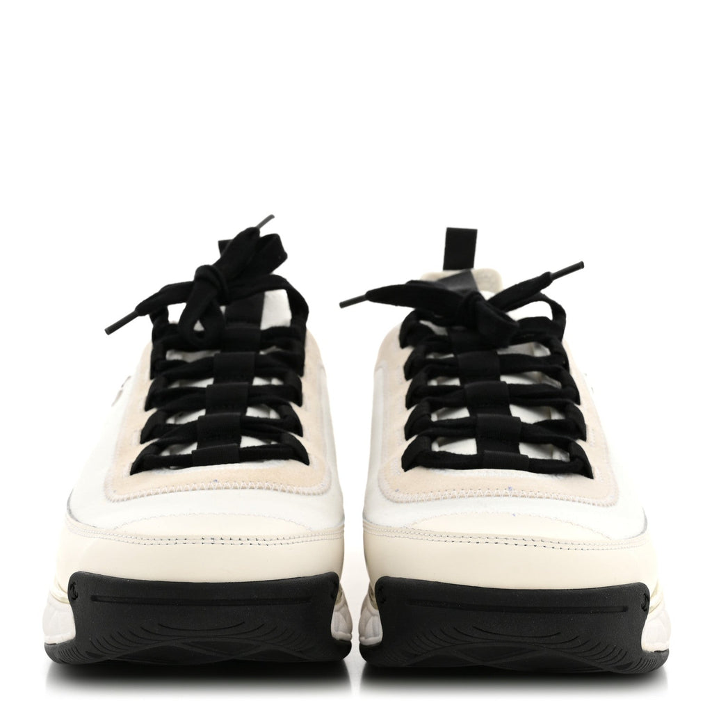Velvet Calfskin Mixed Fibers Mens CC Sneakers 44 Ivory Black