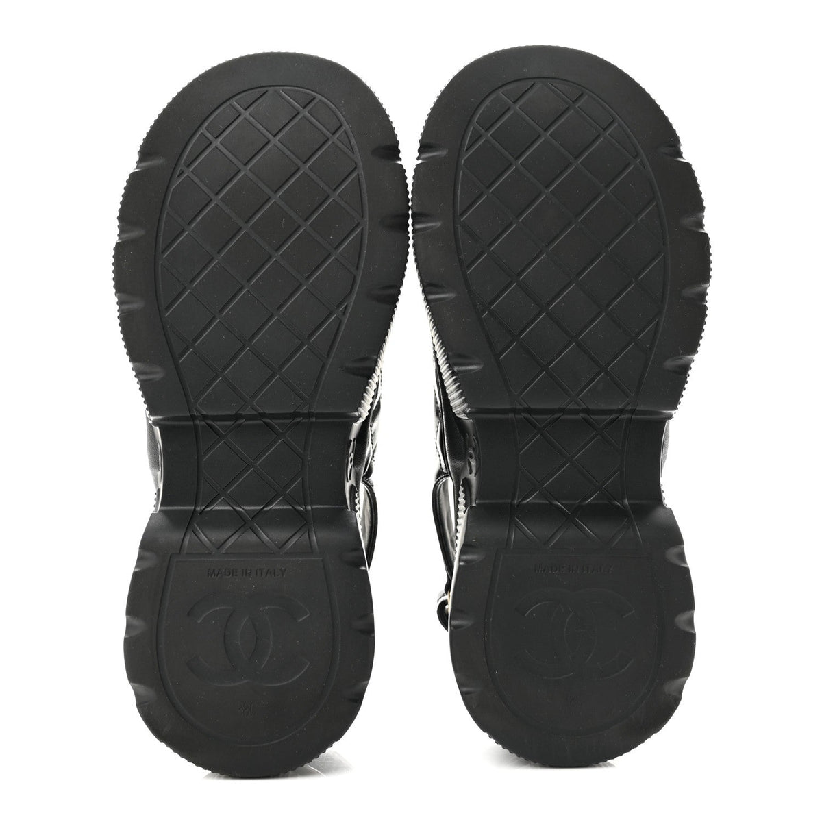 Shiny Calfskin Chain CC Velcro Dad Platform Sandals  38 Black