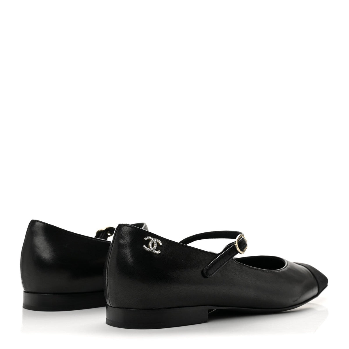 Lambskin Grosgrain Cap Toe CC Mary Jane Flats 37 Black