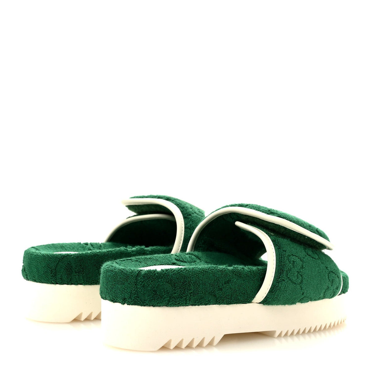 X ADIDAS Terry Cloth Trefoil GG Monogram Womens Platform Sandals 36 Green Off White