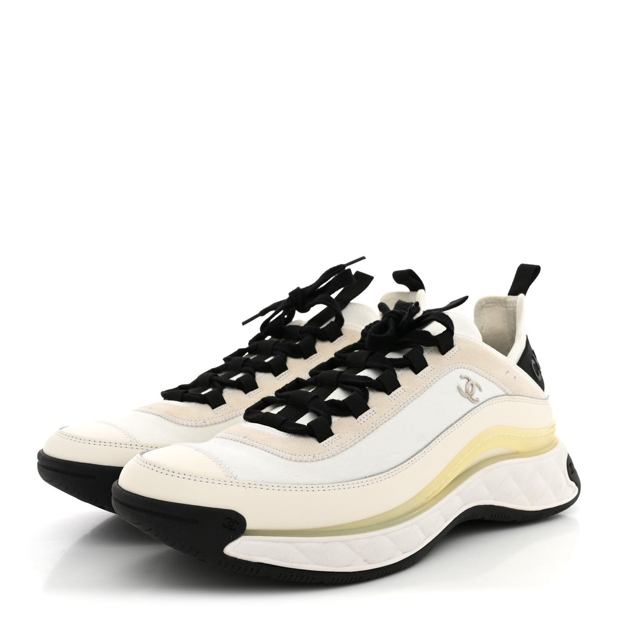 Velvet Calfskin Mixed Fibers Mens CC Sneakers 44 Ivory Black