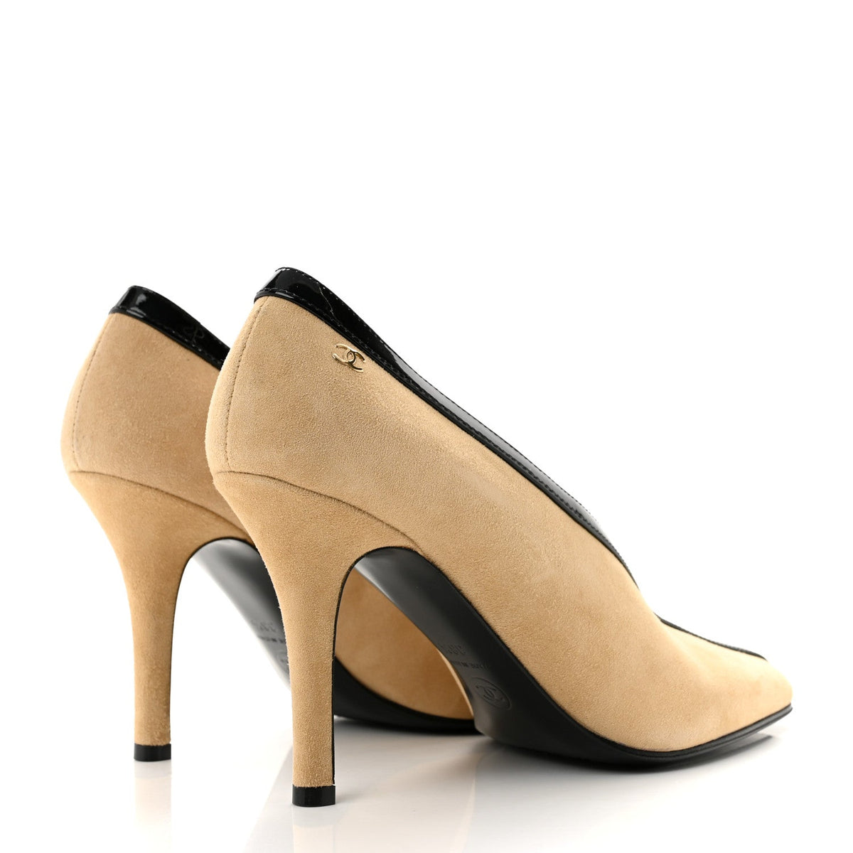 Suede Patent Calfskin Pumps 38.5 Beige Black