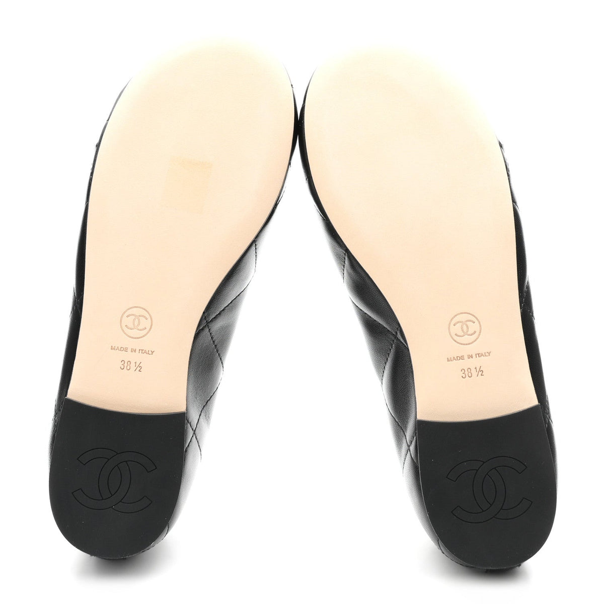 Lambskin Quilted CC Cambon Ballet Flats 38.5 Black White