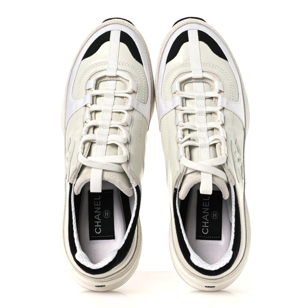 Calfskin Suede CC Womens Sneakers 39.5 White Black