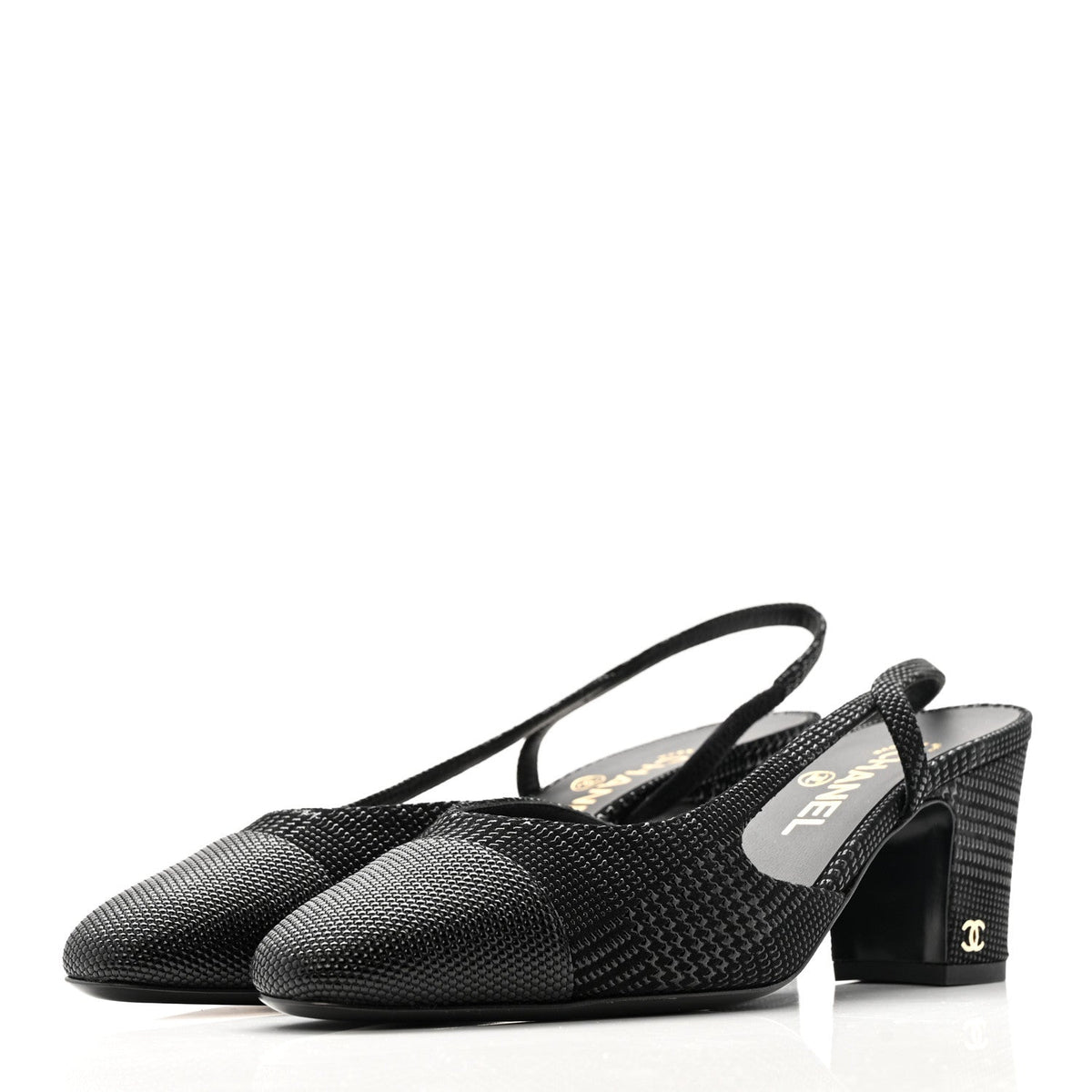Suede Kidskin Cap Toe CC Slingback Pumps 39 Black