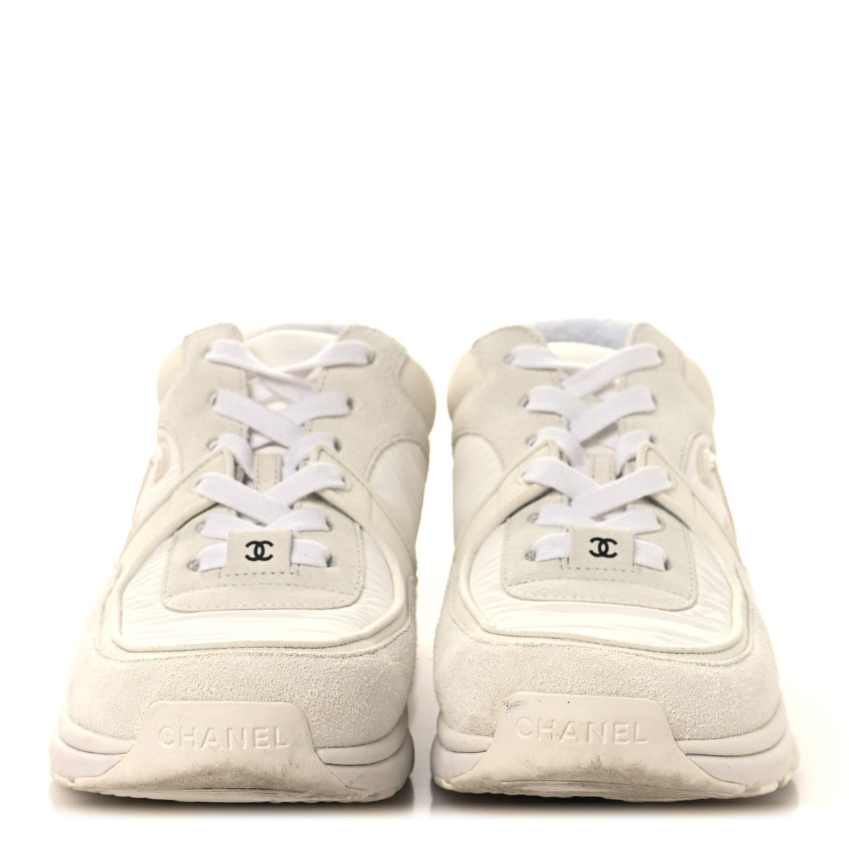 Suede Calfskin Fabric CC Sneakers 37.5 White